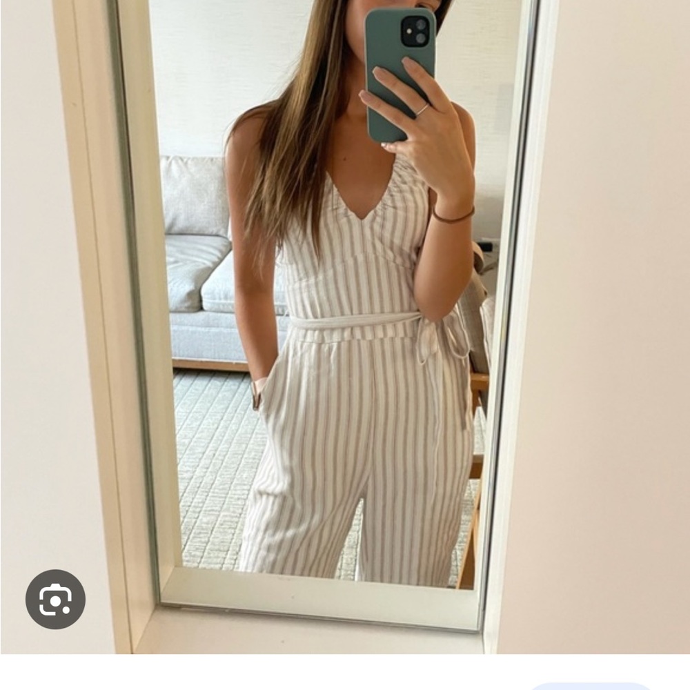 Abercrombie Linen Stripe Halter Back Jumpsuit